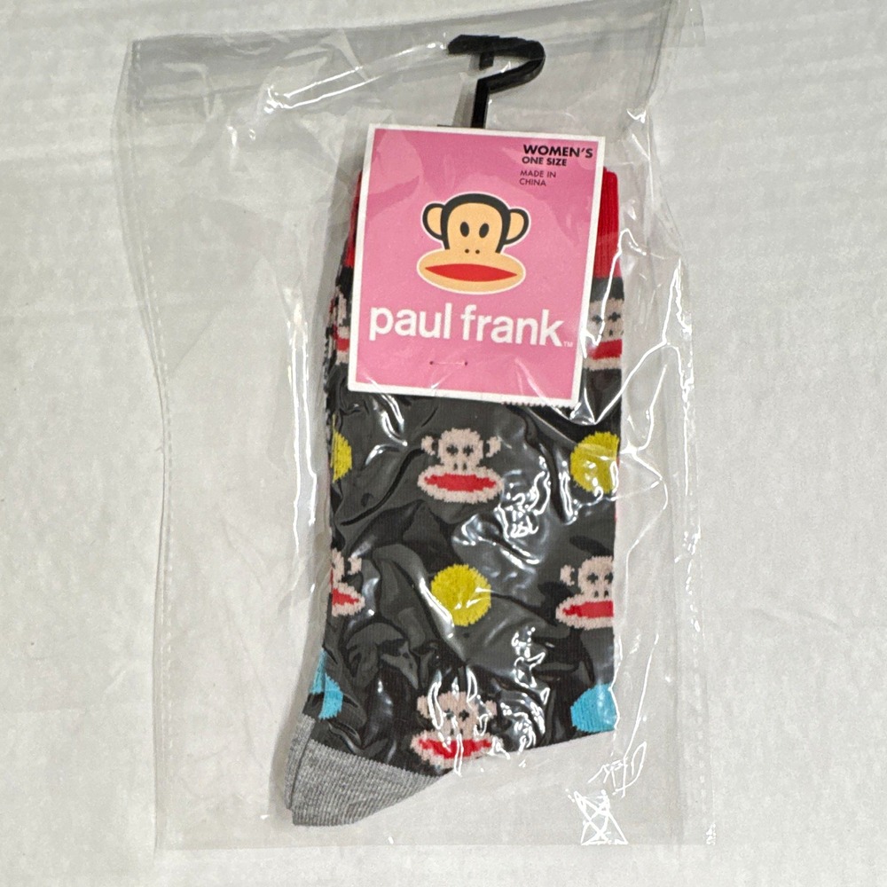 Paul Frank Julius Monkey Novelty Crew Socks Women One Size Gray Lightweight